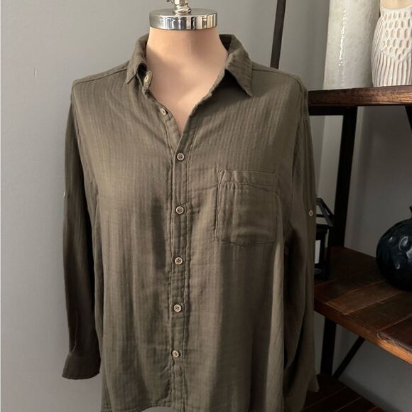 NWT CP SHADES 100% Cotton Gauze Button Down Shirt Top Women’s SIZE MED - Picture 1 of 10